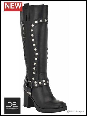 Nine West Cert Heeled Moto Boots Studded Knee-High